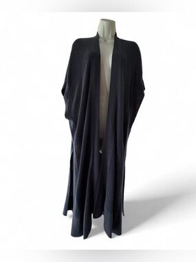 Eileen Fisher Tencell Lyocell Long Ribbed Cardigan Duster Side Slit Luxury OS